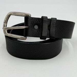 Etereo Genuine Leather Belt Black Mens Size Medium Silver Buckle 1.5" Wide Dress
